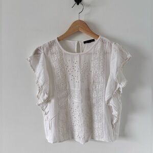 American Eagle Outfitters White Eyelet Ruffle Blouse